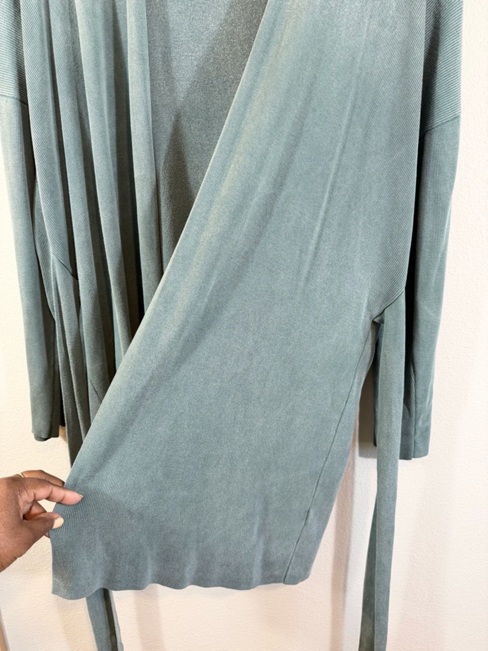Eileen Fisher Belted Longline Cardigan Wrap XL Teal Blue Minimalist Casual - Picture 10 of 10